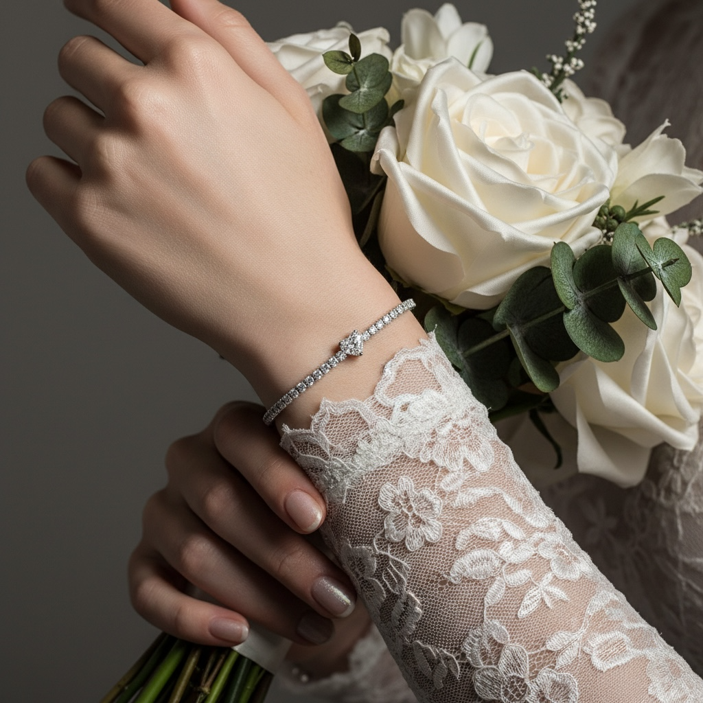 CUBIC ZIRCONIA COLLECTION - EXQUISITE HEART BRACELET - STERLING SILVER