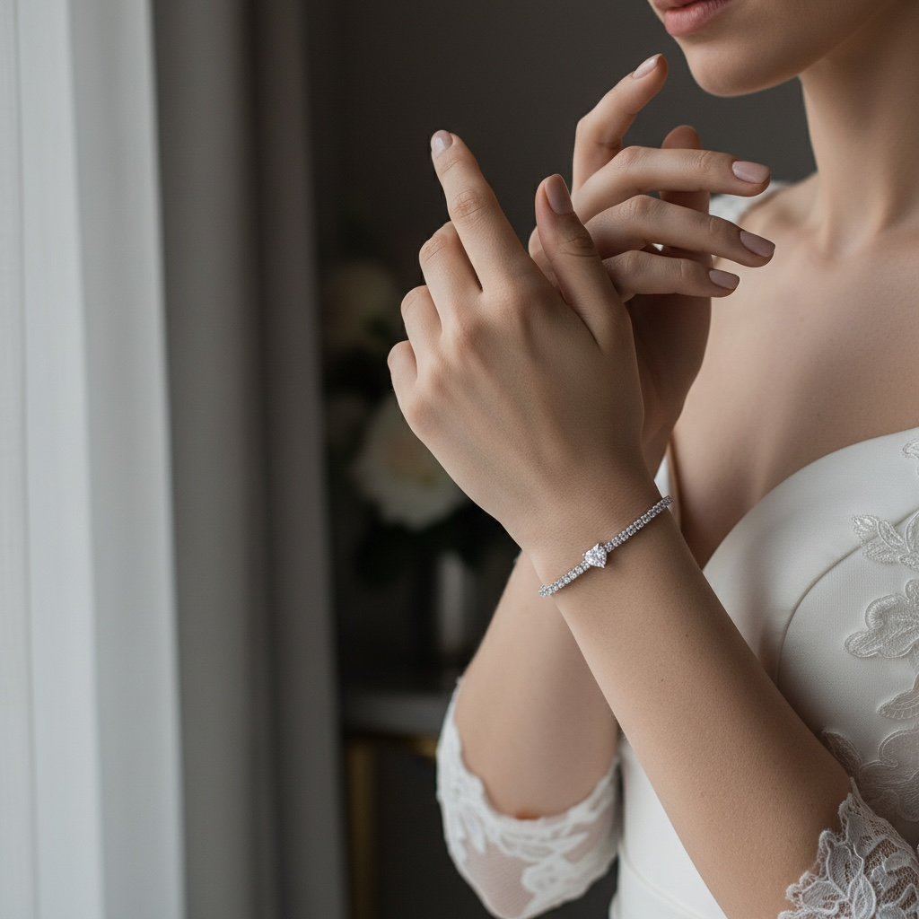 CUBIC ZIRCONIA COLLECTION - EXQUISITE HEART BRACELET - STERLING SILVER