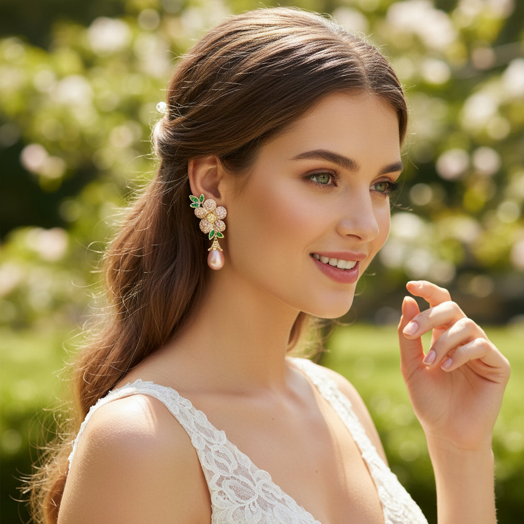 CUBIC ZIRCONIA COLLECTION - GLAM STARLET EARRINGS - CZER932 PINK