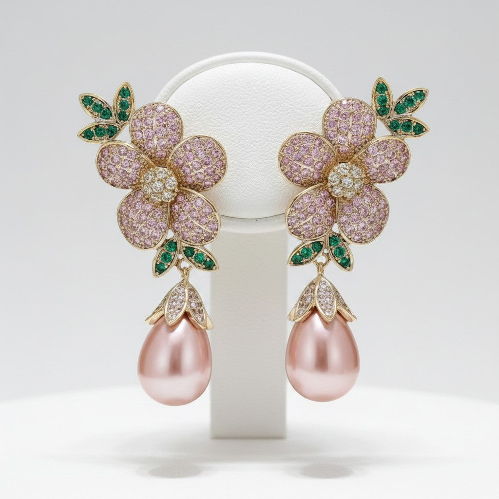 CUBIC ZIRCONIA COLLECTION - GLAM STARLET EARRINGS - CZER932 PINK