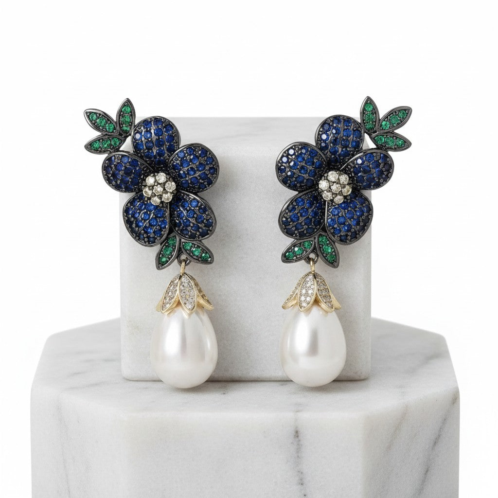 CUBIC ZIRCONIA COLLECTION - GLAM STARLET EARRINGS - CZER932 BLUE