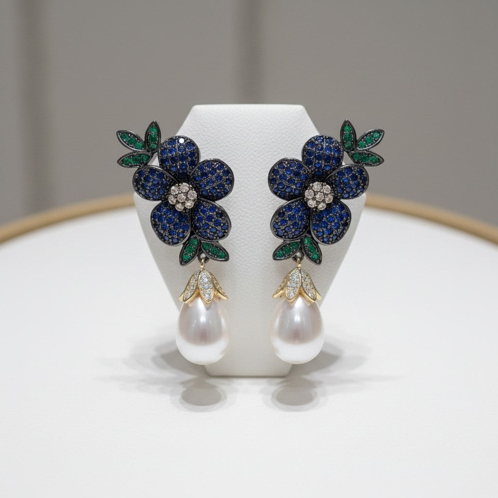 CUBIC ZIRCONIA COLLECTION - GLAM STARLET EARRINGS - CZER932 BLUE