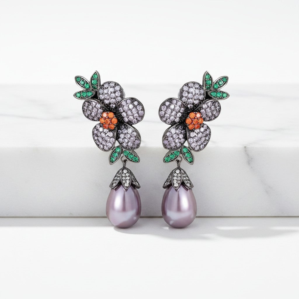 CUBIC ZIRCONIA COLLECTION - GLAM STARLET EARRINGS - CZER932 PURPLE