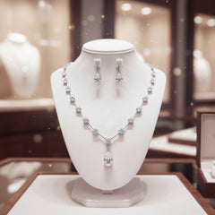 CUBIC ZIRCONIA COLLECTION - DAINTY STARLET NECKLACE SET - CZNK281 SILVER
