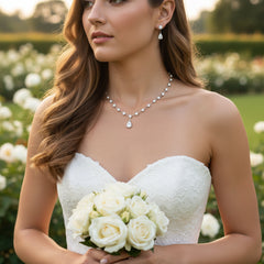 CUBIC ZIRCONIA COLLECTION - DAINTY STARLET NECKLACE SET - CZNK281 SILVER