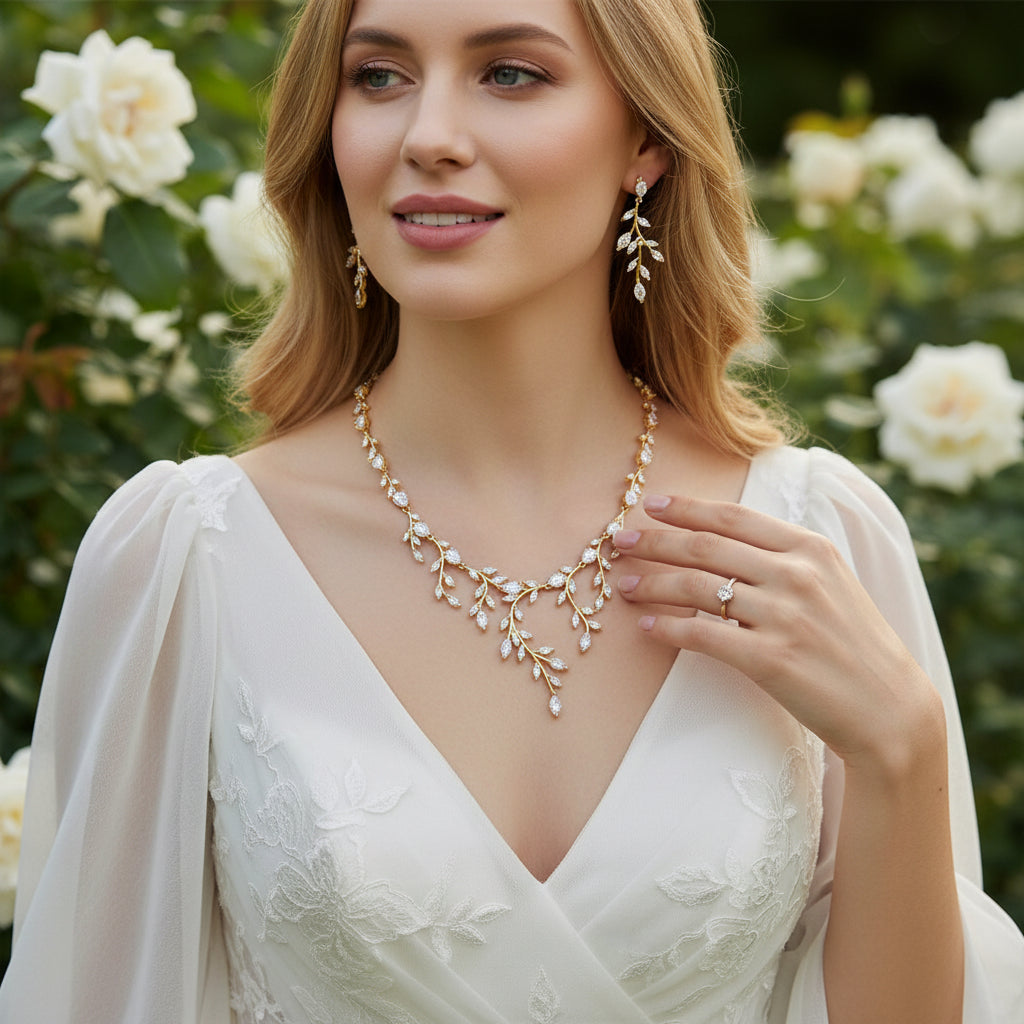 CUBIC ZIRCONIA COLLECTION - EXTRAVAGANCE NECKLACE SET - CZNK162 Gold