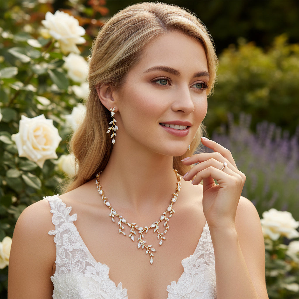 CUBIC ZIRCONIA COLLECTION - EXTRAVAGANCE NECKLACE SET - CZNK162 Gold