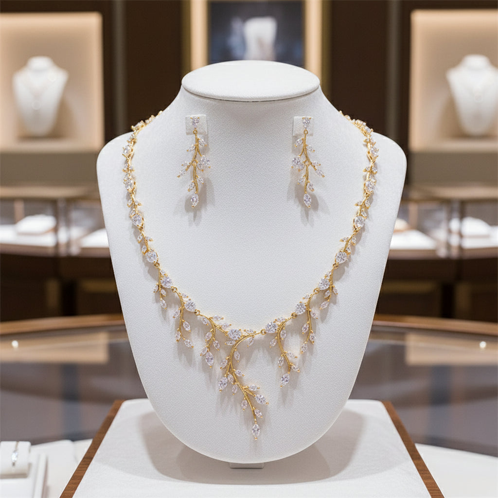 CUBIC ZIRCONIA COLLECTION - EXTRAVAGANCE NECKLACE SET - CZNK162 Gold