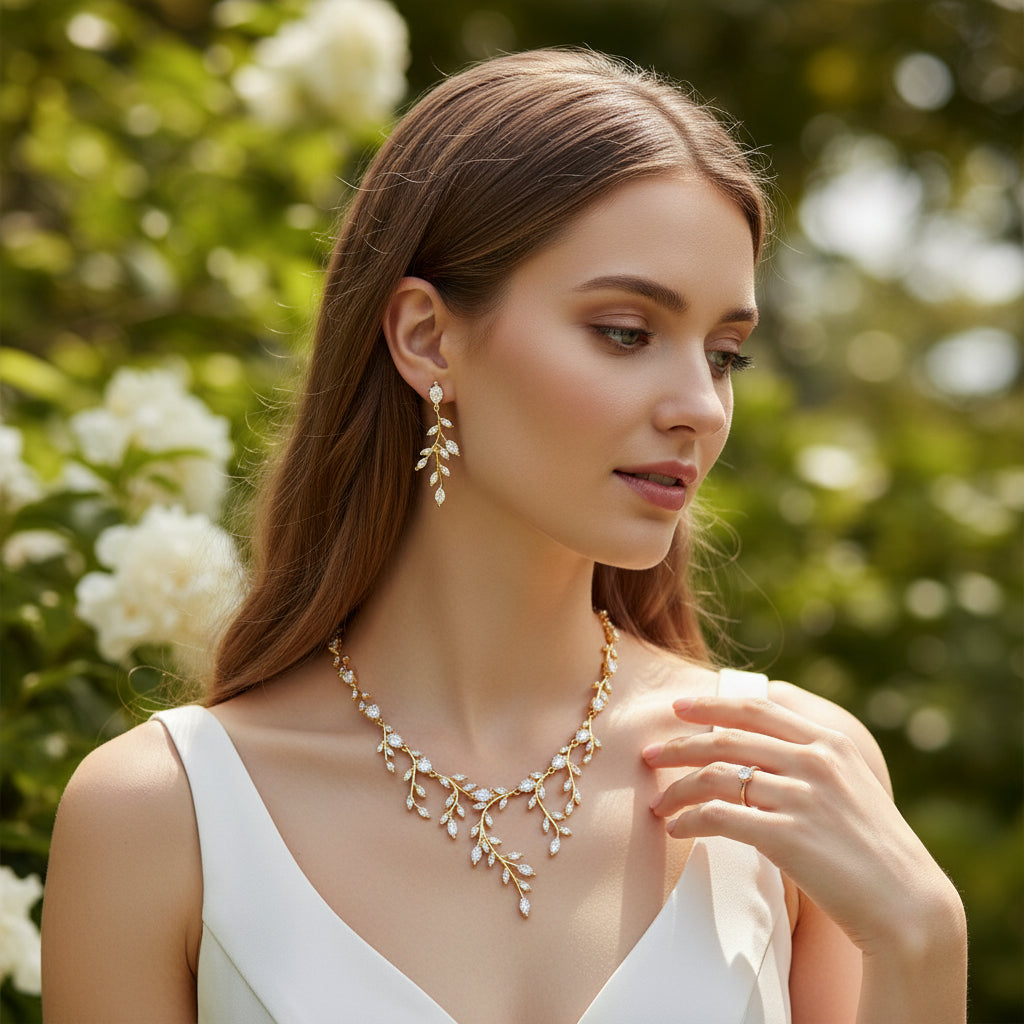 CUBIC ZIRCONIA COLLECTION - EXTRAVAGANCE NECKLACE SET - CZNK162 Gold