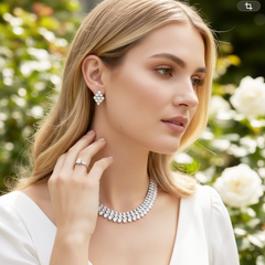 CUBIC ZIRCONIA COLLECTION - EXQUISITE SPARKLE NECKLACE SET - CZNK284 SILVER