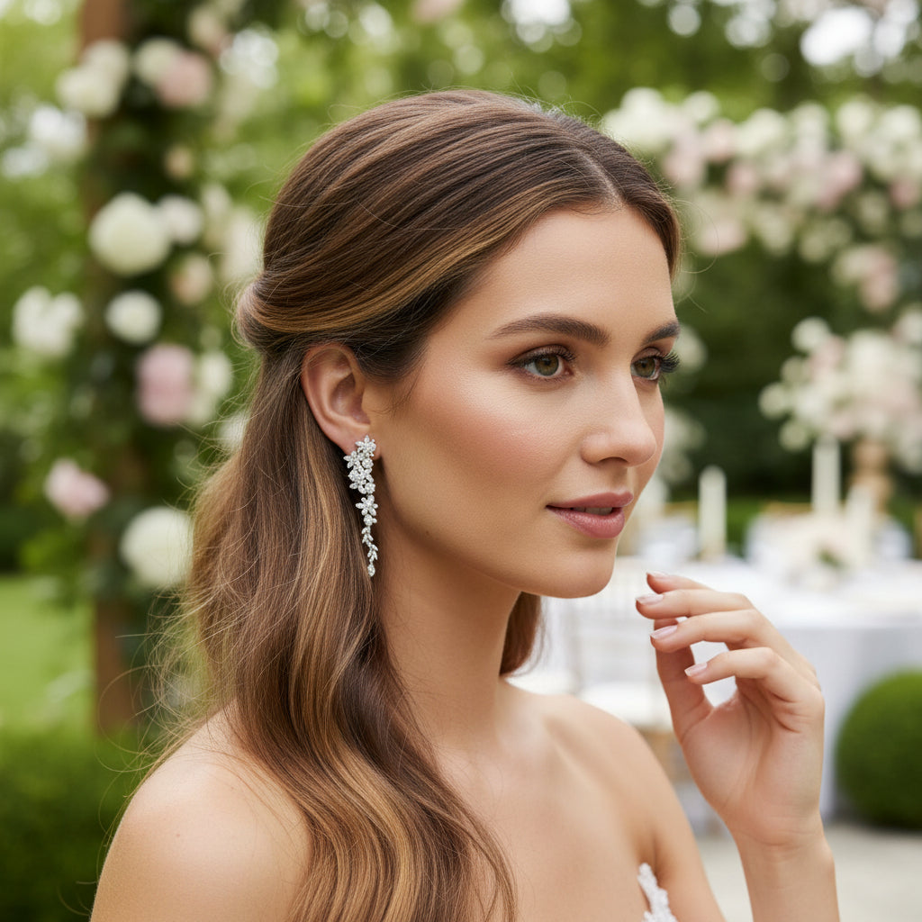 CUBIC ZIRCONIA COLLECTION - CRYSTAL CACADE EARRINGS- CZER933 SILVER