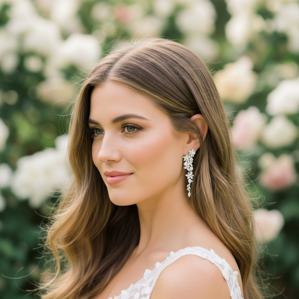 CUBIC ZIRCONIA COLLECTION - CRYSTAL CACADE EARRINGS- CZER933 SILVER
