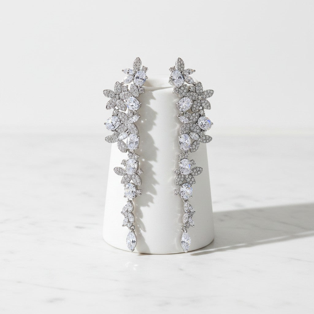 CUBIC ZIRCONIA COLLECTION - CRYSTAL CACADE EARRINGS- CZER933 SILVER