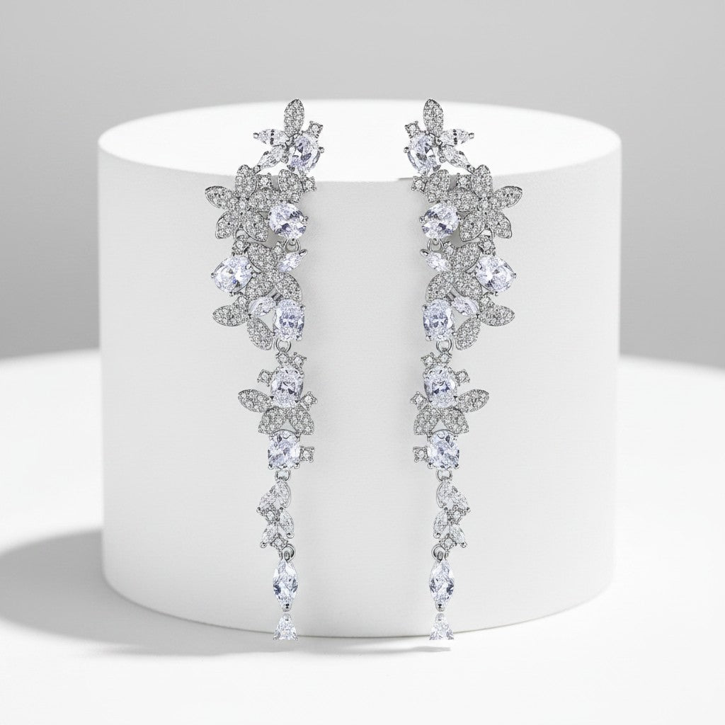 CUBIC ZIRCONIA COLLECTION - CRYSTAL CACADE EARRINGS- CZER933 SILVER