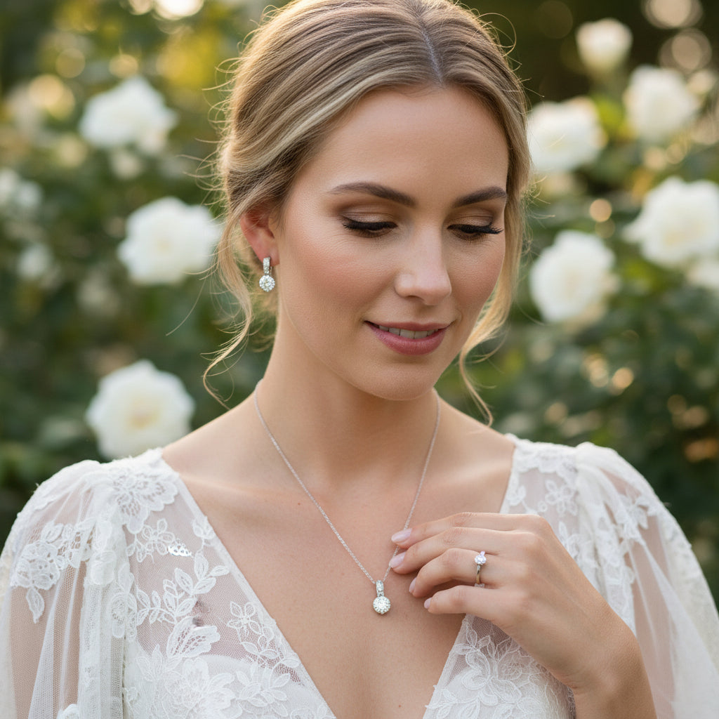 Cubic Zirconia Collection - Classic crystal Necklace Set - ROSE GOLD CZNK18