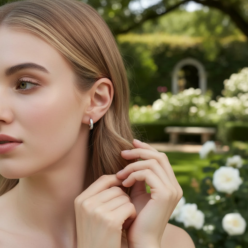 CUBIC ZIRCONIA COLLECTION - EXQUISITE SILVER HOOP EARRINGS - CZER934 925 STERLING SILVER