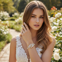 Cubic Zirconia Collection - Statement Bracelet - Gold - CZBRA7