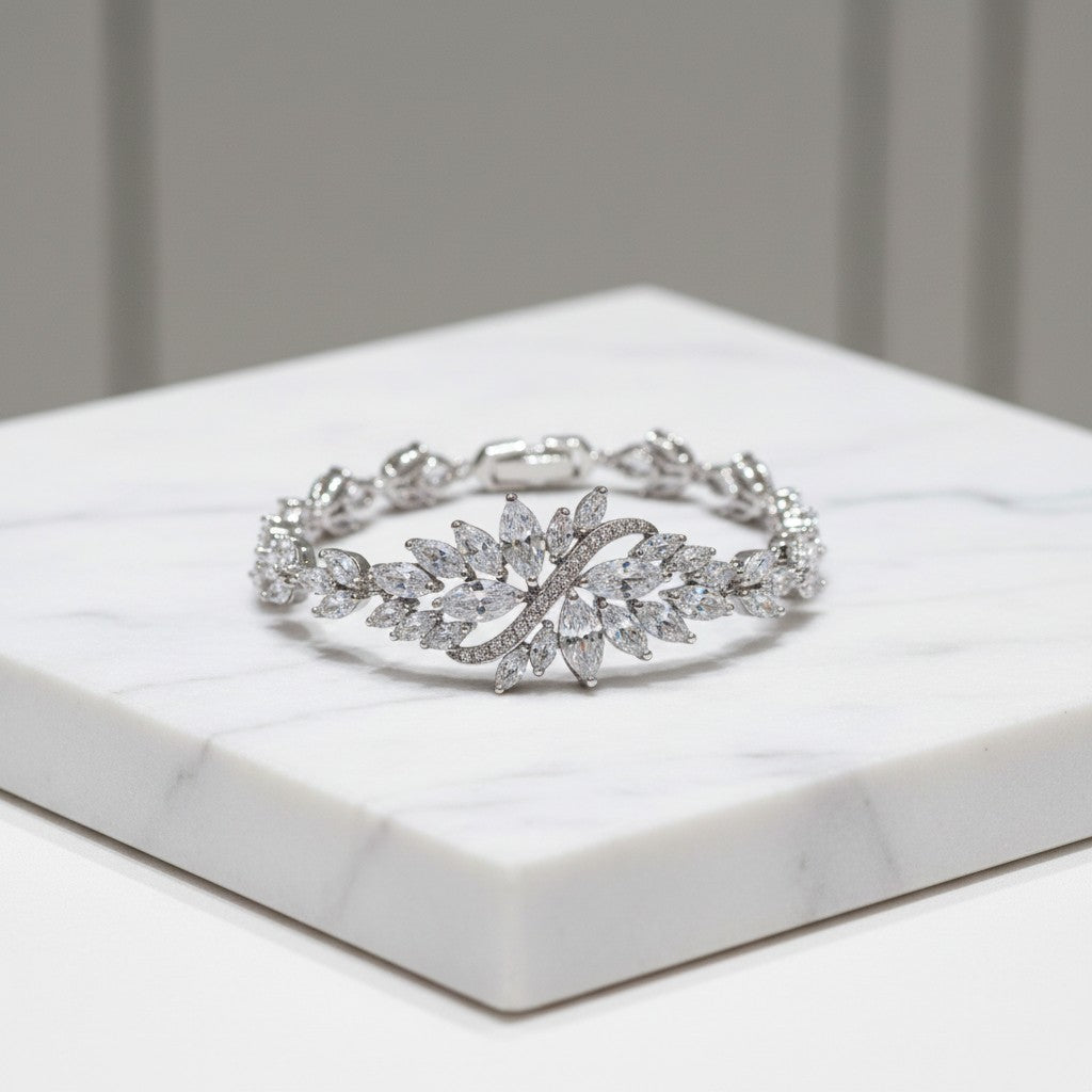 Cubic Zirconia Collection - Statement Bracelet - Silver - CZBRA7