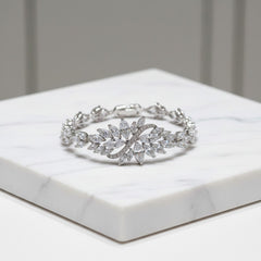 Cubic Zirconia Collection - Statement Bracelet - Silver - CZBRA7