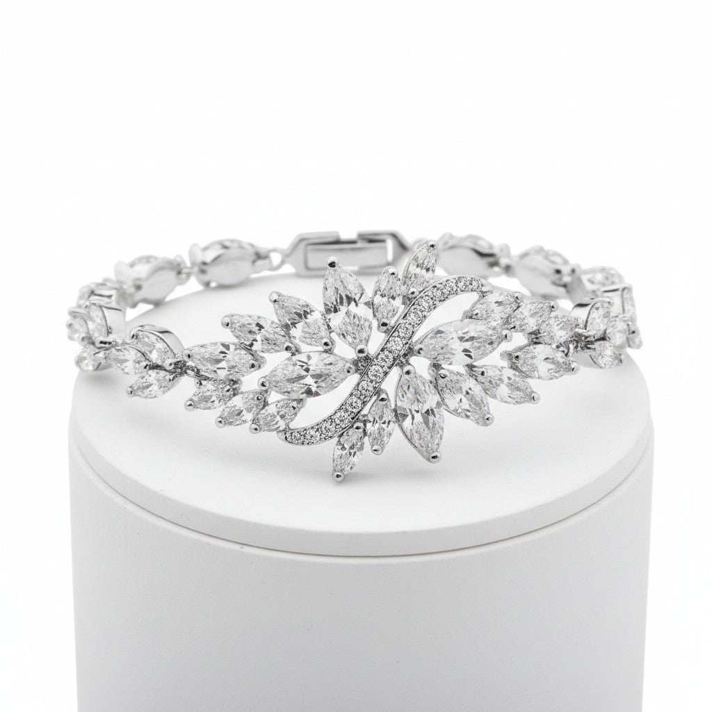 Cubic Zirconia Collection - Statement Bracelet - Silver - CZBRA7
