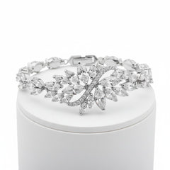 Cubic Zirconia Collection - Statement Bracelet - Silver - CZBRA7