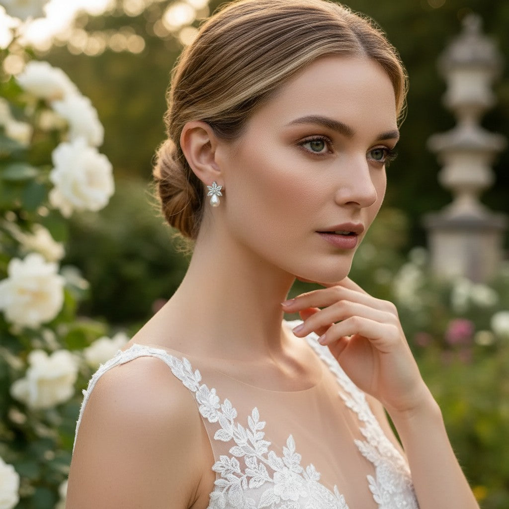 Cubic Zirconia Collection - Pretty Chic Pearl Earrings - CZER339
