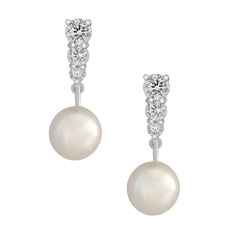 Cubic Zirconia Collection  - Classic Pearl Earrings - CZER340