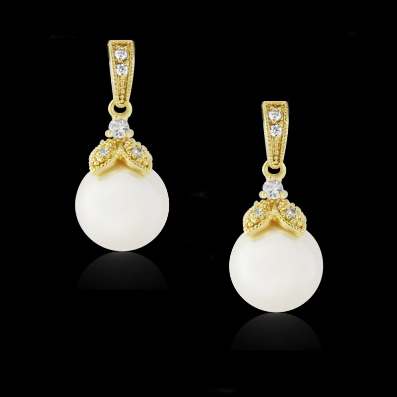 CUBIC ZIRCONIA COLLECTION - OPULENCE PEARL EARRINGS - (ER307) GOLD