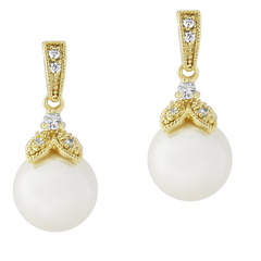 CUBIC ZIRCONIA COLLECTION - OPULENCE PEARL EARRINGS - (ER307) GOLD