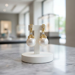 CUBIC ZIRCONIA COLLECTION - OPULENCE PEARL EARRINGS - (ER307) GOLD
