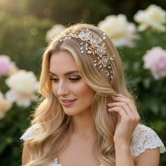 ATHENA COLLECTION - ENCHANTED FLORAL HEADBAND - GOLD AHB237