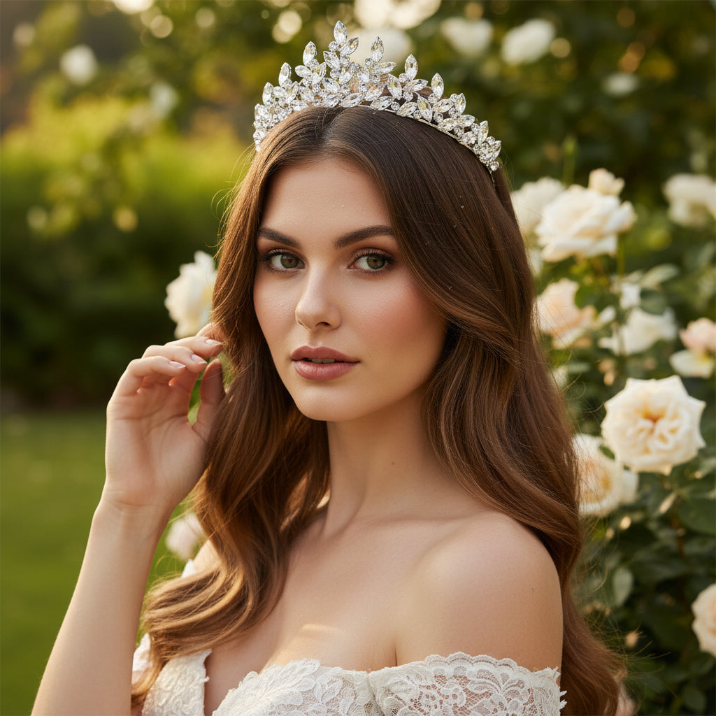 ATHENA COLLECTION - GLITZY GLAM TIARA - AHB237 SILVER