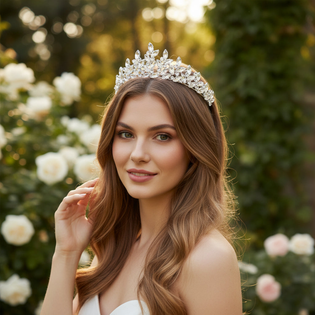 ATHENA COLLECTION - GLITZY GLAM TIARA - AHB237 SILVER
