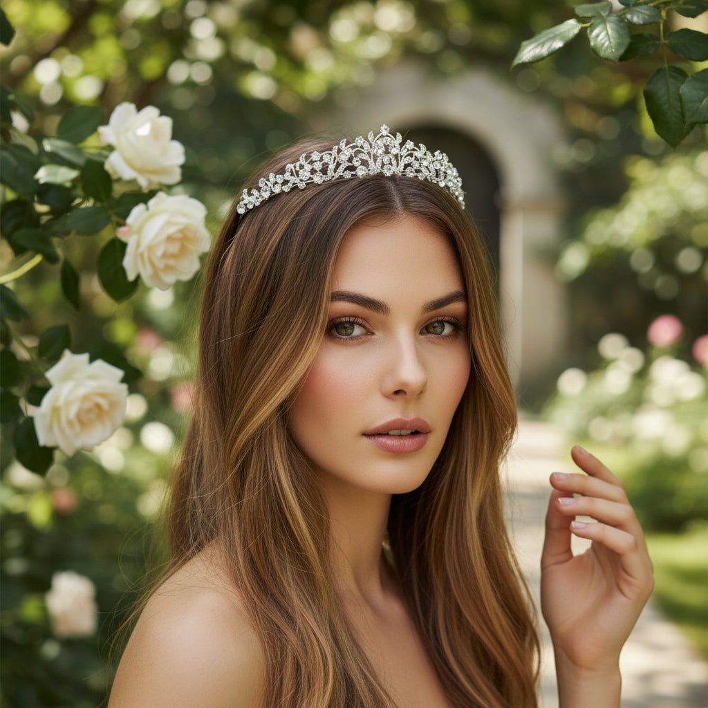 CUBIC ZIRCONIA COLLECTION - SHIMMERING VINE TIARA - AHB238 SILVER