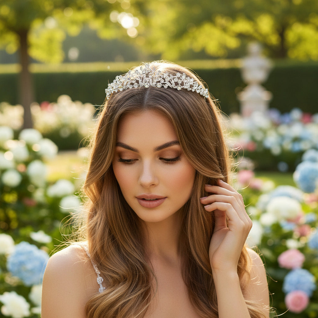 CUBIC ZIRCONIA COLLECTION - SHIMMERING VINE TIARA - AHB238 SILVER
