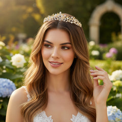 CUBIC ZIRCONIA COLLECTION - SHIMMERING VINE TIARA - AHB238 GOLD
