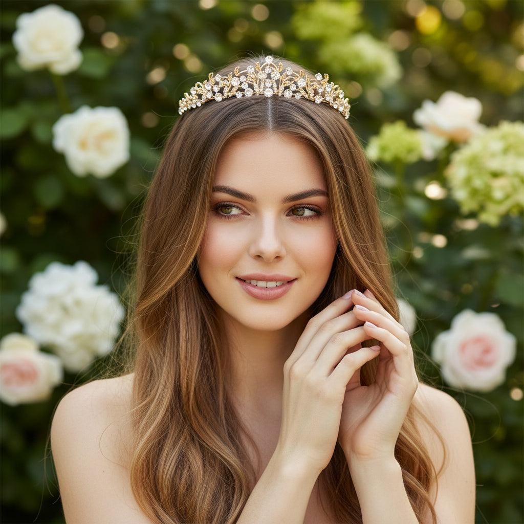 CUBIC ZIRCONIA COLLECTION - SHIMMERING VINE TIARA - AHB238 GOLD