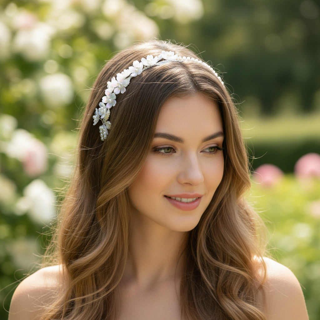ATHENA COLLECTION - DAINTY PEARL HEADBAND - AHB243 SILVER