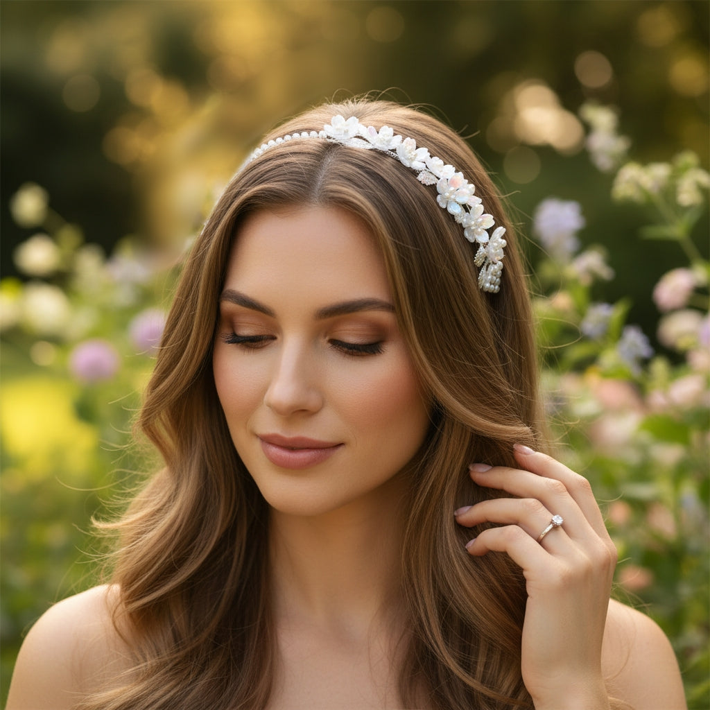 ATHENA COLLECTION - DAINTY PEARL HEADBAND - AHB243 SILVER