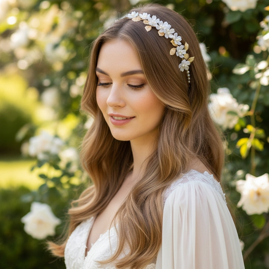 ATHENA COLLECTION - DAINTY PEARL HEADBAND - AHB243 GOLD