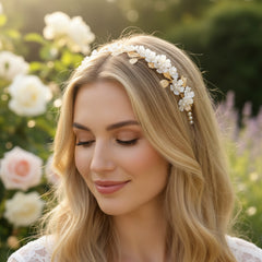 ATHENA COLLECTION - DAINTY PEARL HEADBAND - AHB243 GOLD