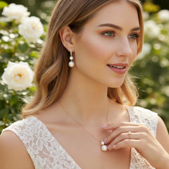 CUBIC ZIRCONIA COLLECTION - BEJEWELLED PEARL NECK SET -CZNK287 GOLD