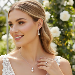 CUBIC ZIRCONIA COLLECTION - BEJEWELLED PEARL NECK SET -CZNK287 SILVER