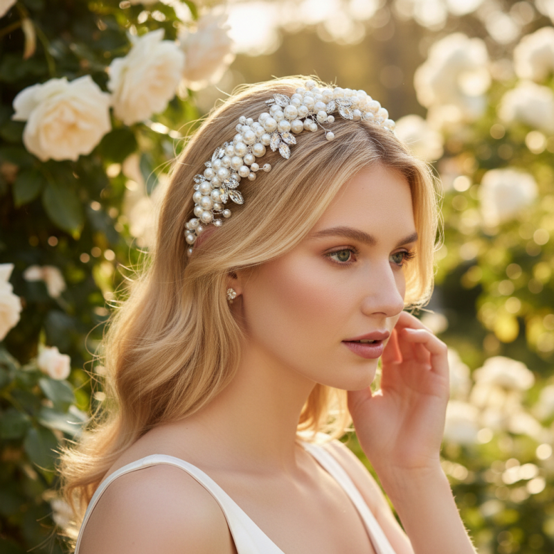 ATHENA COLLECTION - LUXE PEARL HEADBAND - SILVER - AHB244