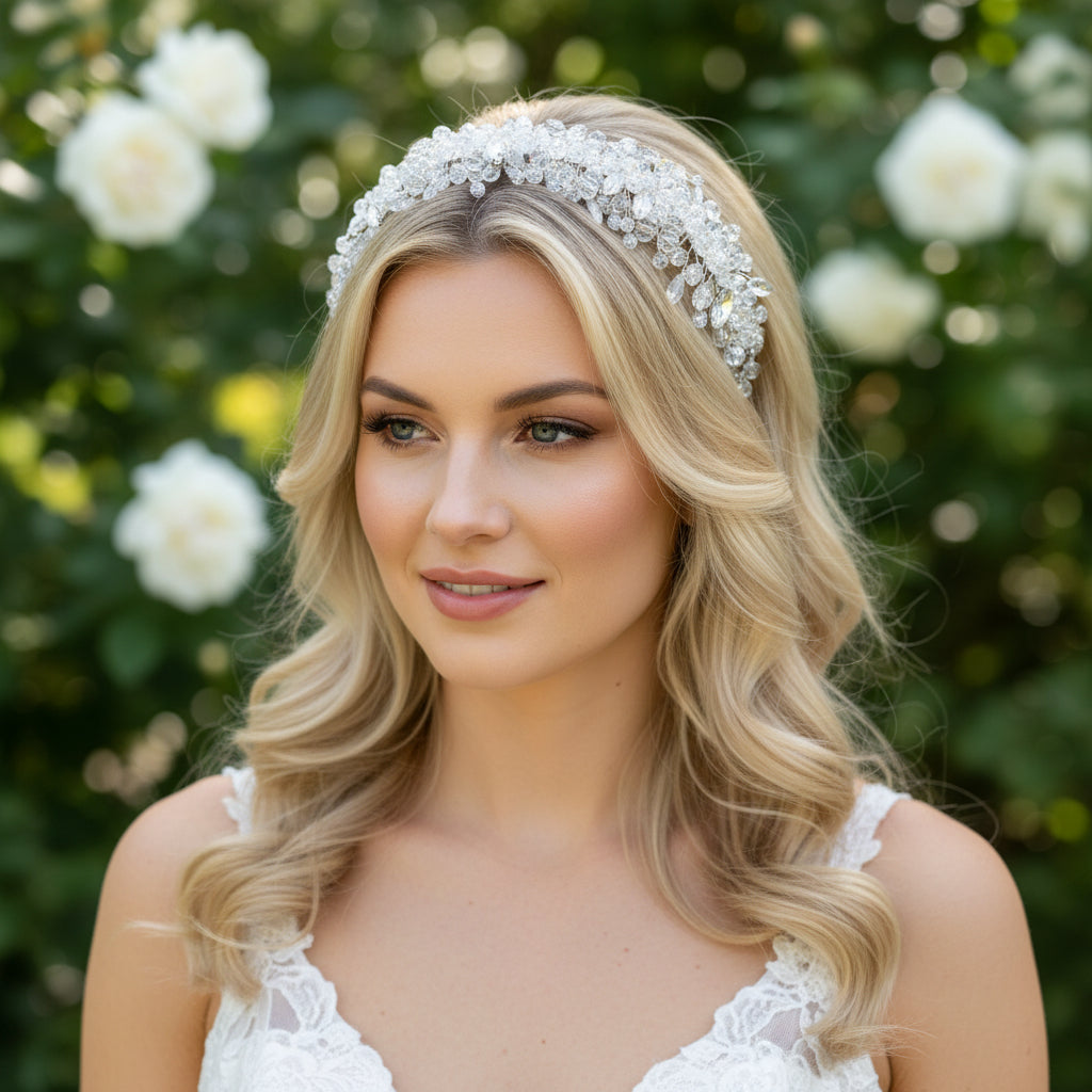 ATHENA COLLECTION - CRYSTAL BEADED HEADBAND - SILVER - AHB245