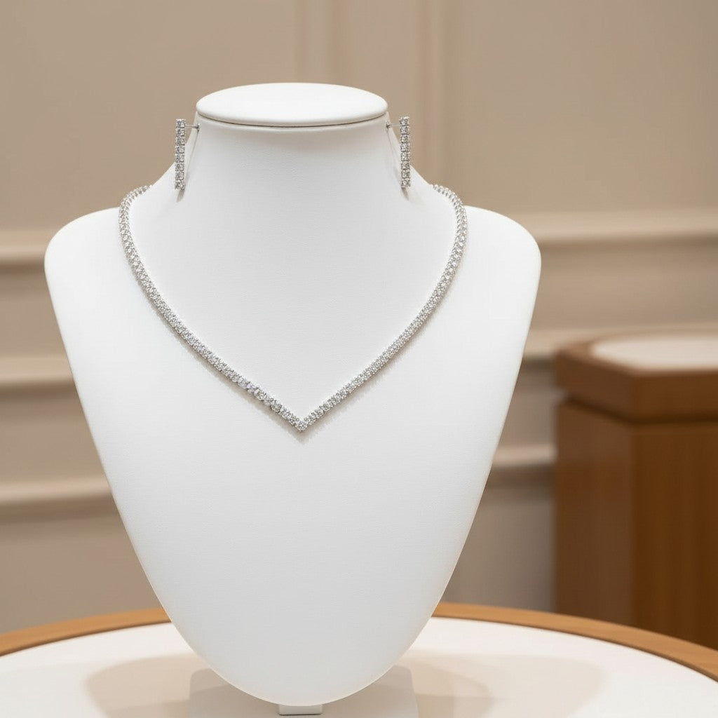 CUBIC ZIRCONIA COLLECTION - CHIC CRYSTAL NECKLACE SET - CZNK288 SILVER