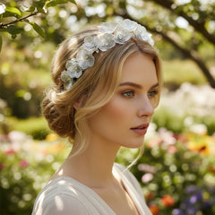 ATHENA COLLECTION - STYLISH FLOWER HEADBAND - SILVER AHB247