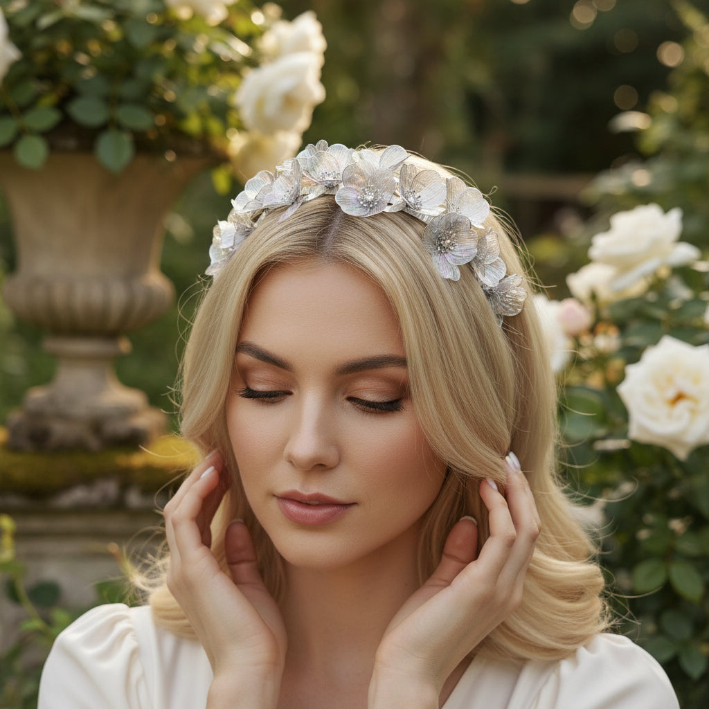 ATHENA COLLECTION - STYLISH FLOWER HEADBAND - SILVER AHB247