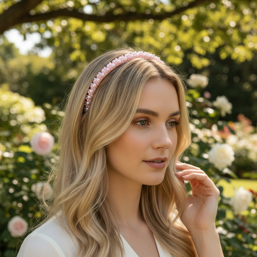ATHENA COLLECTION - DAINTY PEARL HEADBAND - PINK