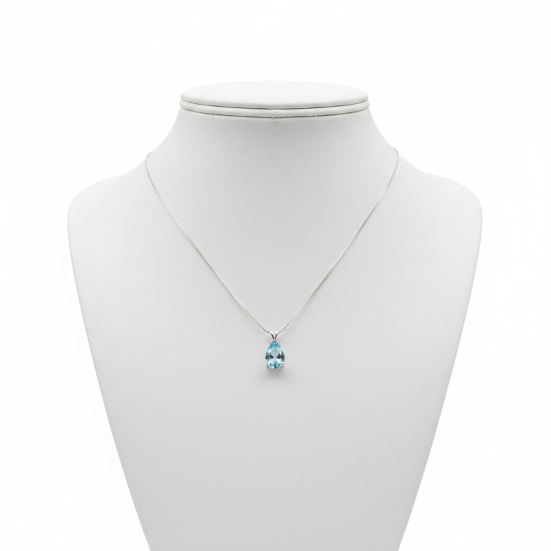 CUBIC ZIRCONIA COLLECTION - AQUAMARINE CRYSTAL DROP NECKLACE - CZNK292 AQUA